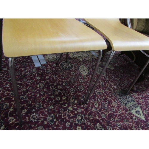 625 - RETRO CHAIRS, pair of shaped plywood & chrome chairs