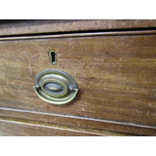 627 - LATE GEORGIAN CHEST, mahogany chest of 2 short & 3 long drawers, with brass stamped handles on splay... 