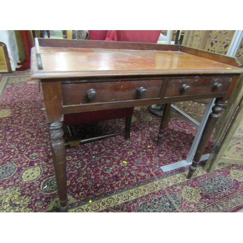 628 - VICTORIAN MAHOGANY WASHSTAND, fitted 2 drawers on turned supports 91cms width