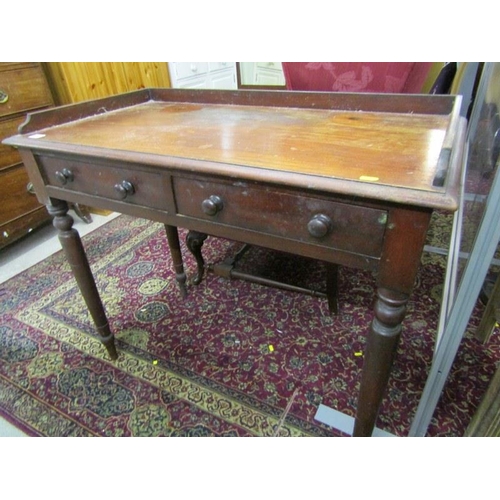 628 - VICTORIAN MAHOGANY WASHSTAND, fitted 2 drawers on turned supports 91cms width