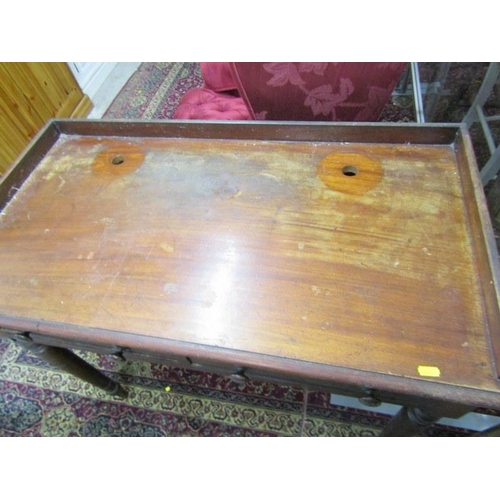 628 - VICTORIAN MAHOGANY WASHSTAND, fitted 2 drawers on turned supports 91cms width