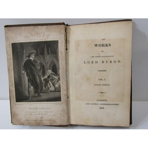 66 - BYRON'S WORKS, 7 early 19th Century leather bound volumes, together with Cousin Minnie's Tales of Yo... 