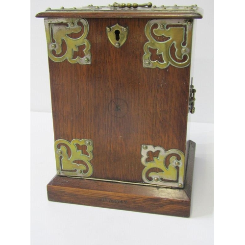 72 - MAHOGANY DESK CABINET, with brass decoration