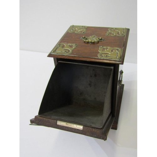 72 - MAHOGANY DESK CABINET, with brass decoration