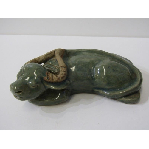 85 - ART POTTERIES, green shallow bowl by Lemon & Crute, oriental celadon buffalo figure and other items ... 