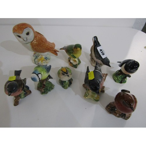 419 - BESWICK BIRDS, Beswick barn owl figure together with a collection of 8 further garden bird figures