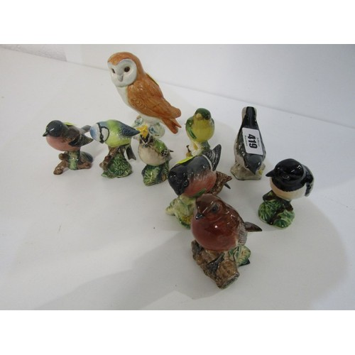 419 - BESWICK BIRDS, Beswick barn owl figure together with a collection of 8 further garden bird figures