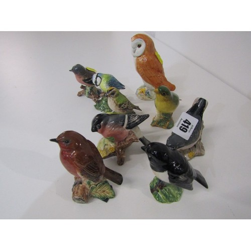 419 - BESWICK BIRDS, Beswick barn owl figure together with a collection of 8 further garden bird figures