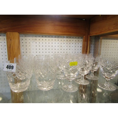 409 - CUT GLASS, a set of 9 cut sherry glasses & 6 similar tumblers