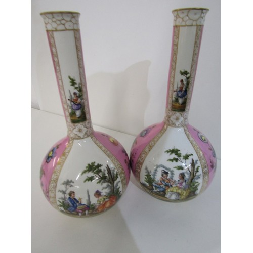 404 - MALING BOWL, floral pattern no. 6024; together with pair of Dresden-style pink ground 31cm vases