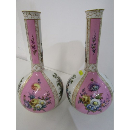 404 - MALING BOWL, floral pattern no. 6024; together with pair of Dresden-style pink ground 31cm vases