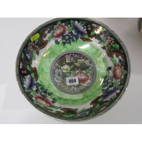 404 - MALING BOWL, floral pattern no. 6024; together with pair of Dresden-style pink ground 31cm vases