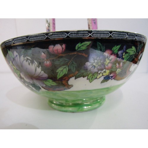 404 - MALING BOWL, floral pattern no. 6024; together with pair of Dresden-style pink ground 31cm vases