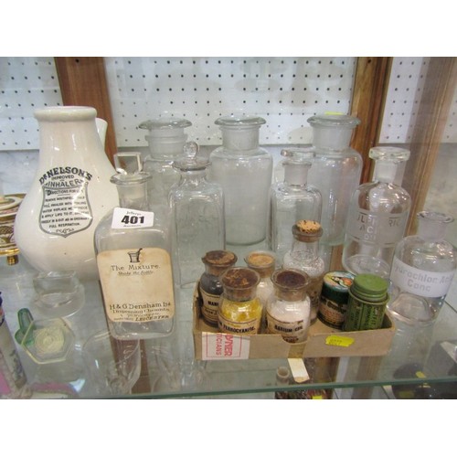 401 - VINTAGE CHEMIST BOTTLES, a collection of vintage Chemist bottles,  including two early examples, tog... 