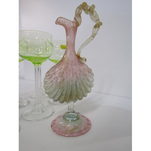 400 - VENETIAN GLASS EWER, of shell design (some restoration) 21cm height; together with a set of 7 hollow... 