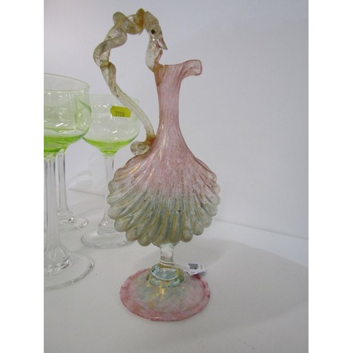 400 - VENETIAN GLASS EWER, of shell design (some restoration) 21cm height; together with a set of 7 hollow... 