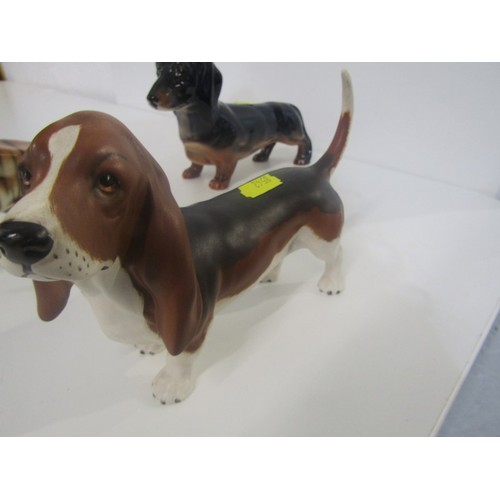 359 - ROYAL DUX/ BESWICK, Royal Dux figure of a tiger 30cms, together with Beswick Dachshund and Basset ho... 