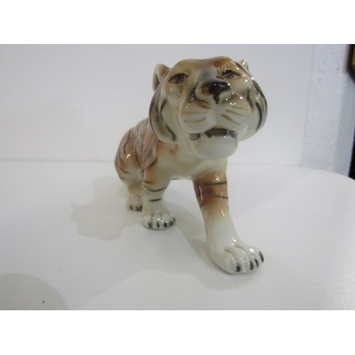 359 - ROYAL DUX/ BESWICK, Royal Dux figure of a tiger 30cms, together with Beswick Dachshund and Basset ho... 