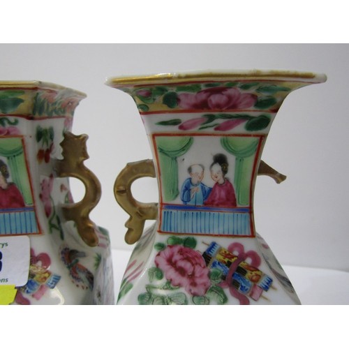 8 - ORIENTAL CERAMICS pair of Chinese tapering square form vases, decorated with figures, 23cm height, (... 