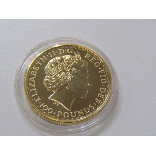 7 - Gold 2007 Elizabeth II Britannia 100 pounds, one ounce of fine gold, high grade in capsule (10% buye... 