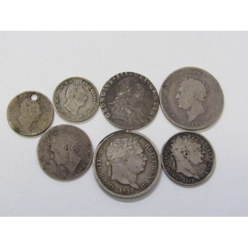 35 - Georgian silver: 1817/1829 shillings, 1817/1828 sixpences, 1787 sixpence without semée of hearts in ... 