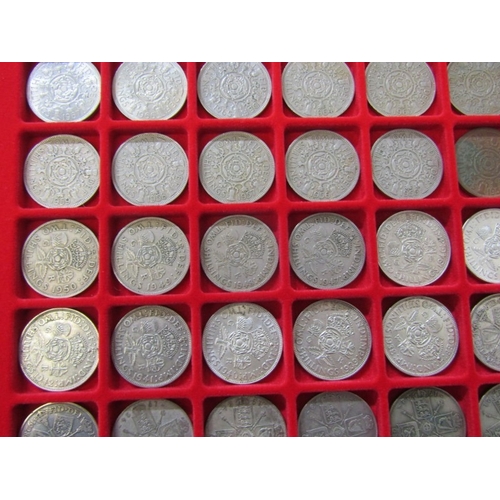 10 - Pre-1947 silver florins x 18 (203 grams) & later florins in mixed grades housed in Lindner tray.    ... 