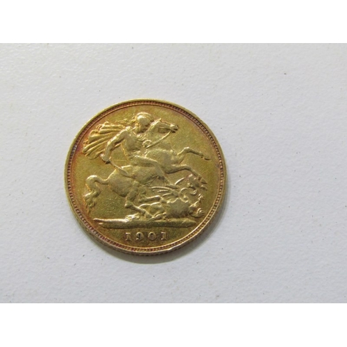 13 - Gold 1901 Queen Victoria ‘old veiled head’ half sovereign, London Mint1 (3.97 grams).     