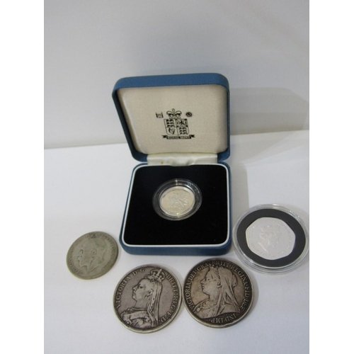 18 - 1889/1896 Victoria silver crowns; 2022 Ascension Islands 70 pence in capsule; 1993 silver 1 pound, c... 