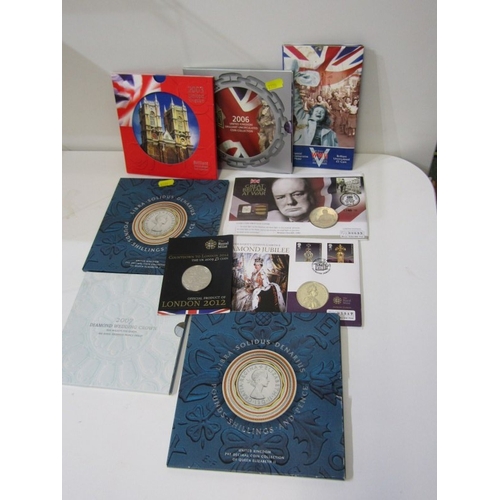 19 -  Royal Mint coin packs: UK Pre-Decimal coin collections x 2; 2003/2006 UK BUNC collections.  £5 crow... 