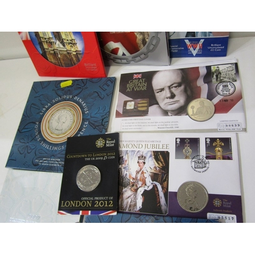 19 -  Royal Mint coin packs: UK Pre-Decimal coin collections x 2; 2003/2006 UK BUNC collections.  £5 crow... 