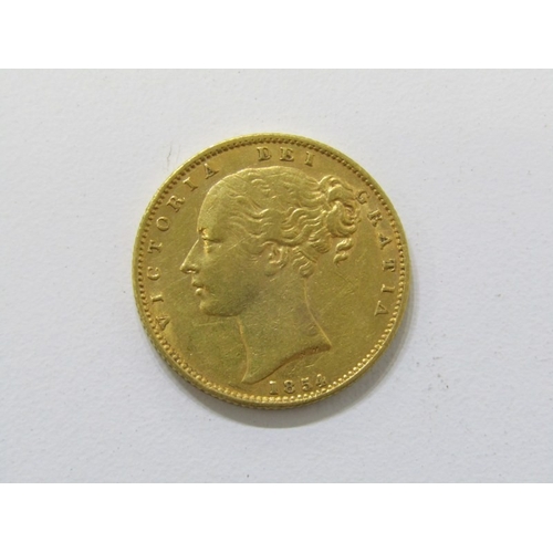 3 - Gold 1854 Victoria ‘shieldback’ sovereign, incuse ‘ww’, London Mint in good grade (7.98 grams)