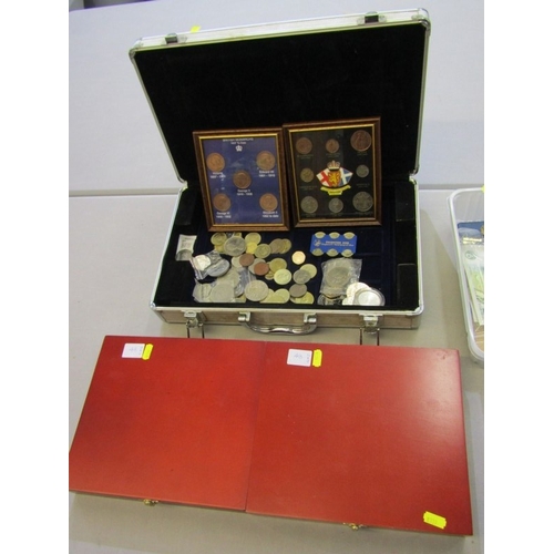 48 - A coin case containing small framed pennies & pre-decimal coins; a collection of 5 pound crowns x 3;... 