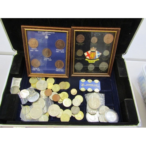 48 - A coin case containing small framed pennies & pre-decimal coins; a collection of 5 pound crowns x 3;... 