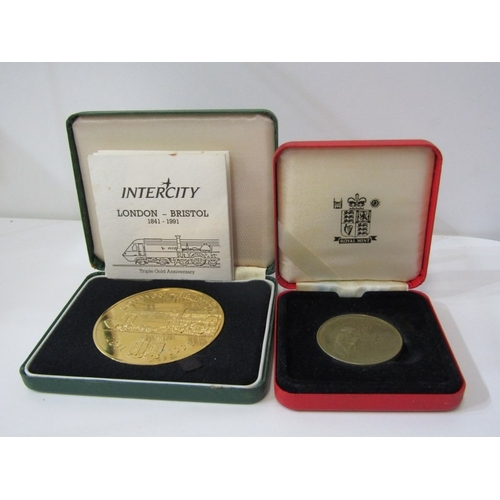 49 - 1937 George VI silver crown; 1841-1991 Intercity London to Bristol bronze gilt medal in Royal Mint c... 