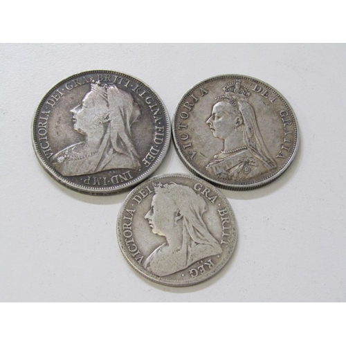 51 - Victorian silver: 1893 crown, 1890 double florin & 1896 halfcrown.            