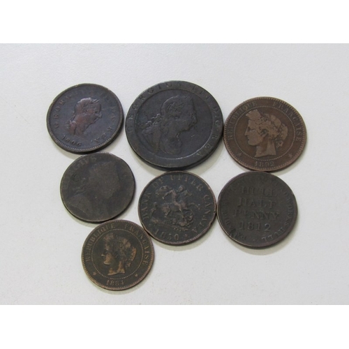 53 - 18th/19th century copper including 1797 ‘cartwheel’ penny, 1775 half penny, 1812 Hull token etc toge... 