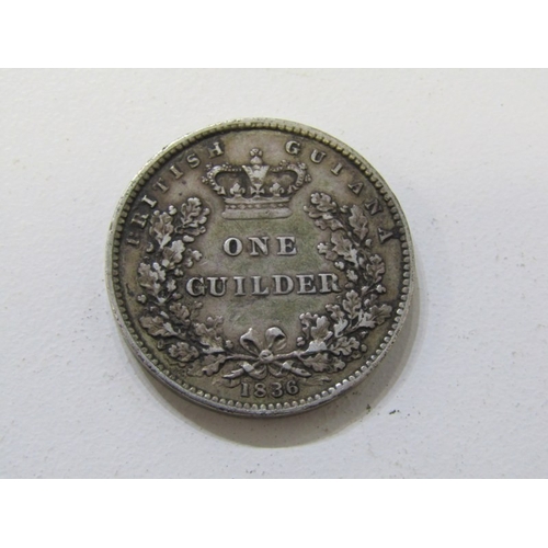 57 - 1836 George IV British Guinea silver 1 Guilder, scarce & difficult to find in this condition.     