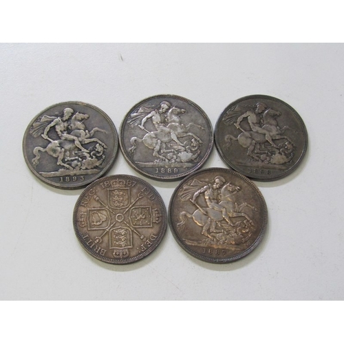 58 - 1887/1889/1893/1898 silver Victoria crowns in mixed grades together with an 1887 Jubilee silver doub... 