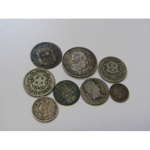 59 - World silver: a small collection including 1838 Victoria 1 1/2 pennies & 1843 USA half dime in good ... 