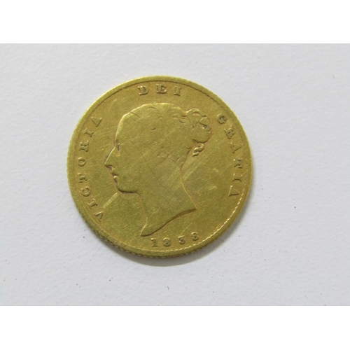 6 - Gold 1838 Victoria ‘shieldback’ half sovereign, London Mint, 1st young head issue, worn (3.84 grams)