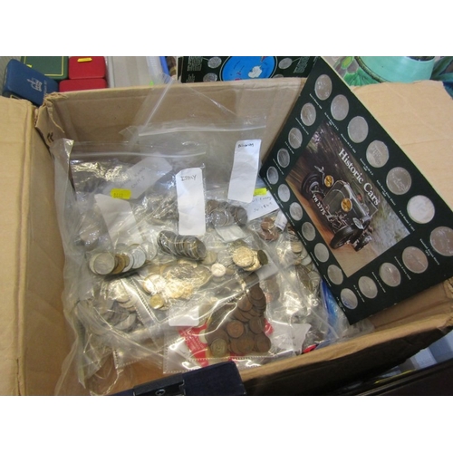 73 - A box of 20th century GB & World coins, all bagged & identified; wooden coin box with pre-1947 three... 