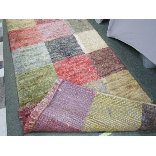 761 - WOOL RUNNER RUGS, pair of multi panel wool runner rugs, 235 cm x 72cm