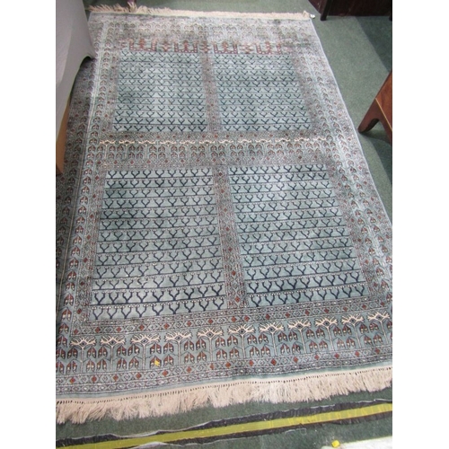 764 - PERSIAN SILK RUG, set geometric patterns on a pale blue ground, within 5 main borders, 190cm x 125cm