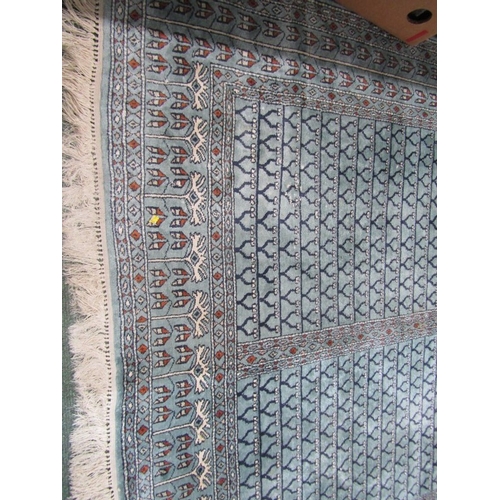 764 - PERSIAN SILK RUG, set geometric patterns on a pale blue ground, within 5 main borders, 190cm x 125cm