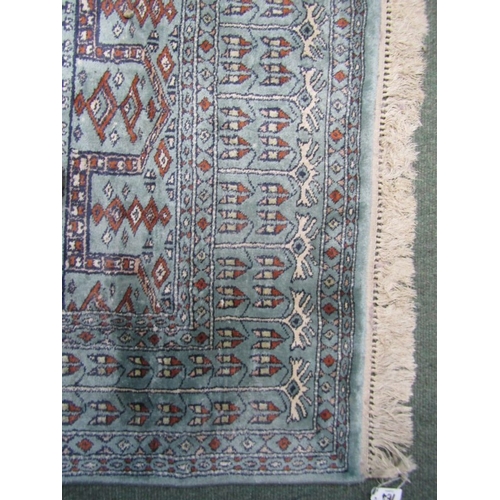 764 - PERSIAN SILK RUG, set geometric patterns on a pale blue ground, within 5 main borders, 190cm x 125cm