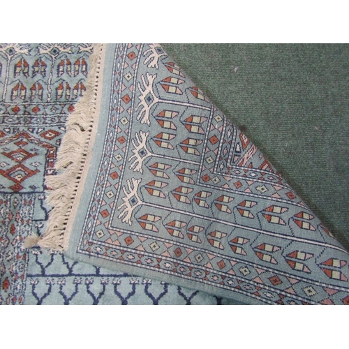 764 - PERSIAN SILK RUG, set geometric patterns on a pale blue ground, within 5 main borders, 190cm x 125cm