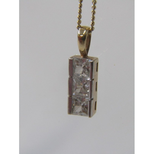 231 - 9CT WHITE GOLD FRAMED PENDANT, set with 3 CZs on an 18'' 9ct chain