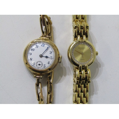 233 - LADIES DRESS WATCHES, vintage lady's 9ct gold cased wrist watch with white enamel dial and Arabic nu... 