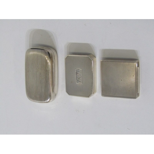 234 - 3 SILVER SNUFF BOXES, 2 with engine turned decoration, 1 with lined decoration, the biggest with 6.5... 