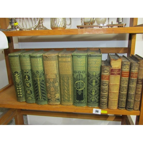 36 - 5 GILT LEATHER BOUND BOOKS AND 7 volumes from series 'Myth and Legend'